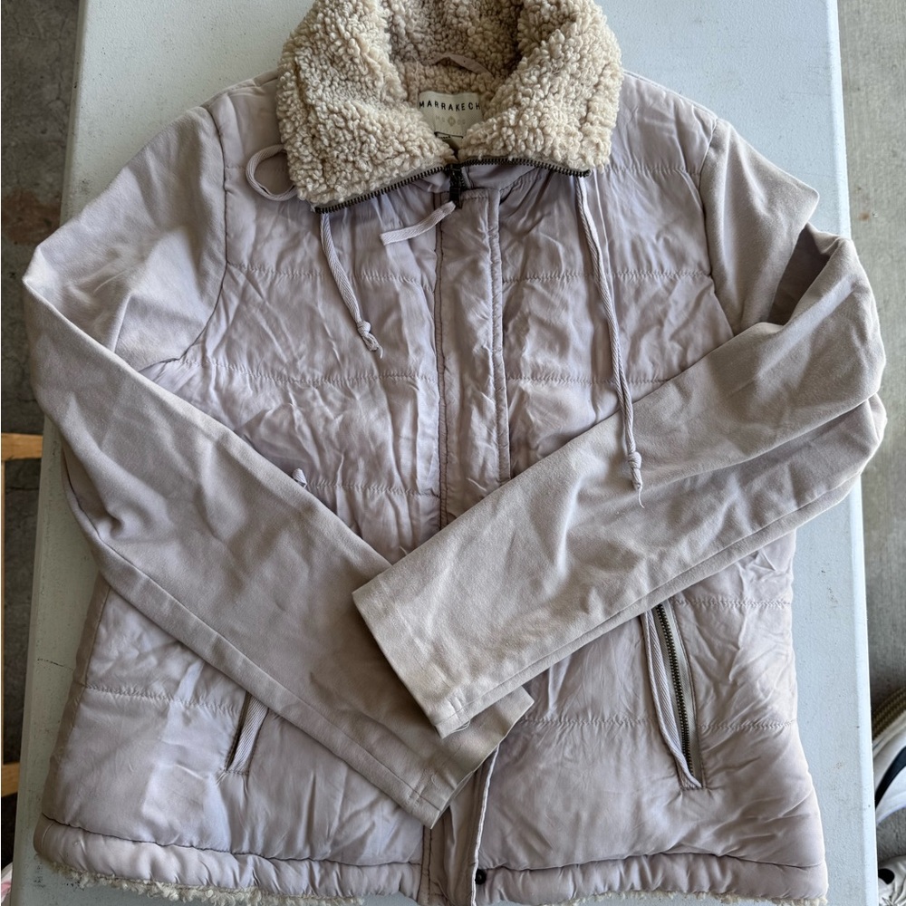 Anthropologie Cream Sherpa-Trim Puffer Jacket